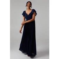 Coast Womens Maxi Dress Navy Crinkle Chiffon Angel Sleeve Bridesmaids