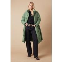 Oasis Womens Padded Coat Belted Funnel Neck Mid Length Khaki Jacket