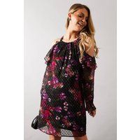 Womens Occasion Metallic Floral Ruffle Shift Dress