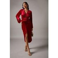 Coast Womens Wrap Dress Red Velvet Long Sleeve Midi Spring Summer
