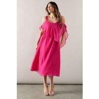 Wallis Womens Cocktail Dress Magenta Midi Hotfix Overlay Sleeveless Elegant