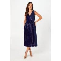 Coast Womens Midi Dress Navy Sequin Crepe Mix Pleated Skirt Sleeveless
