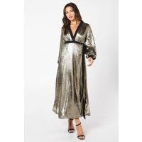 Coast Womens Wrap Dress Gold Metallic Long Sleeve Midi Spring Summer