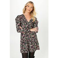Womens Multi Ditsy Empire Wrap Long Sleeve Mini Dress