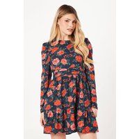 Womens Floral Ruffle Hem Mini Dress