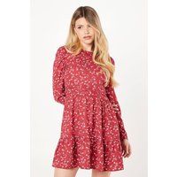Womens Red Ditsy Ruffle Hem Mini Dress