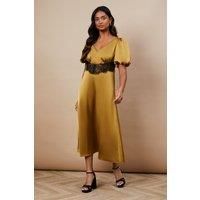 Occasion Satin Lace Waist Midi Dress