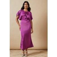 Occasion Tie Neck Satin Midi Dress