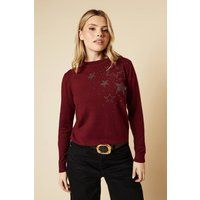 Womens Sparkle Star Shoulder Christmas Jumper