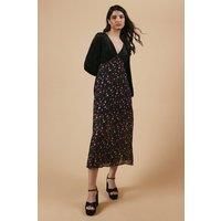 Occasion Floral Spot Bodice Midi Dress