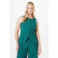 Oasis Women's High Neck Tailored Linen Waistcoat in Teal | Size: 12