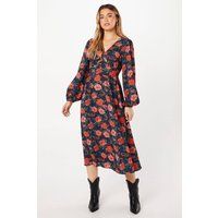 Womens Floral Ruffle Hem Midi Dress
