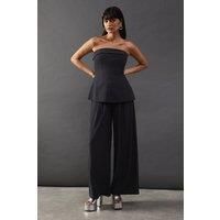 Warehouse Womens Trousers Charcoal Wide Leg Drape Pleat Detail Comfort Fit