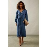 Wallis Womens Knitted Midi Dress Denim V Neck Long Sleeve Casual Elegant