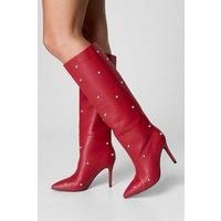 Nastygal Red Knee High Boots Womens Going Out Boots