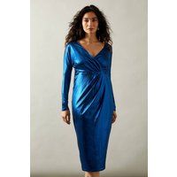 Womens Occasion Metallic Jersey Wrap Pencil Dress