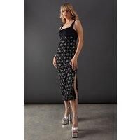 Warehouse Womens Midi Dress Black Embellished Square Neck Sleeveless