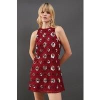 Warehouse Womens Mini Dress Red Hand Embellished Racer Sleeveless Short