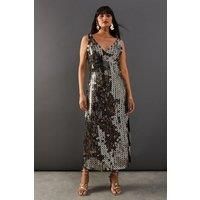 Warehouse Womens Midi Dress Black Hand Embellished Disk High Apex