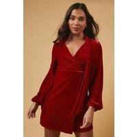 Petite Occasion Velvet Tie Neck Mini Dress