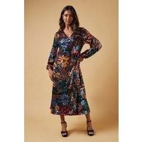 Oasis Womens Wrap Dress Pink Floral Sequin Midi V Neck Long Sleeve