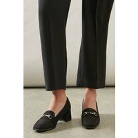 Wallis Womens Square Toe Loafers Black Medium Block Heel Snaffle Detail