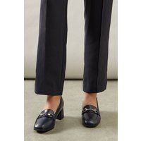 Wallis Womens Square Toe Loafers Navy Medium Block Heel Snaffle Detail