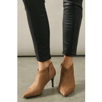 Wallis Womens Ankle Boots Taupe Leather Mid Heel Stiletto Shoe Booties