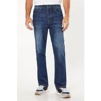 Burton Mens Bootcut Jeans Blue Dark Wash Regular Fit Denim Slash Pockets