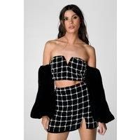 Pearl Embellished Velvet Bardot Top