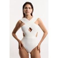 Bandage Textured Cross Front Swimsuit