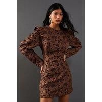 Jacquard Frill Puff Sleeve Shift Mini