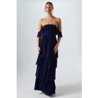 Bardot Tiered Georgette With Tie Detail Bridesmaids Dress