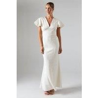 Oasis Womens Maxi Dress Champagne V Neck Angel Sleeve Satin Jacquard Bridesmaids