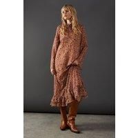 Warehouse Womens Midi Dress Coral Chiffon Ruffle Tie Neck Spring Summer