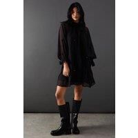 Warehouse Womens Smock Dress Black Chiffon Tie Neck Moon Embellished Short