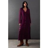 Warehouse Womens Chiffon Midi Dress Purple Lace Up V Neck Sheer Sleeves