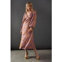 Warehouse Womens Midi Dress Purple Woven Satin Long Sleeve Spring Summer