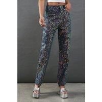 Warehouse Womens Straight Jeans Indigo Sequin Embellished Cotton Denim