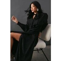 Warehouse Womens Midi Dress Black Long Sleeve Metallic Shadow Stripe Elegant