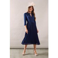 Wallis Womens Midi Dress Navy A-Line 3/4 Sleeve Crepe Premium Quality