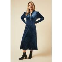 Dorothy Perkins Womens Party Dress Navy Velvet Leopard Burnout Midi Long Sleeve