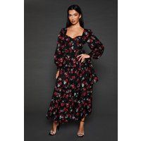 Dp Luxe Rose Devore Ruffle Midi Dress