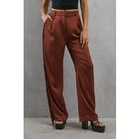 Warehouse Womens Trousers Chocolate High Rise Fringe Side Straight Leg Design