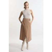 Compact Stretch Wrap Over Belted Tailored Maxi Skirt