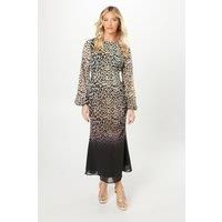 Debut London Womens Party Dress Multi Crew Neck Georgette Midi Blouson Sleeve