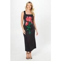 Debut London Womens Midi Dress Black Scuba Fabric Square Neck Party Cocktail