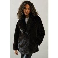 Wallis Womens Jacket Neutral Luxurious Two Tone Faux Fur Coat Oversized Lapels