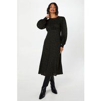 Womens Khaki Spot Shirred Cuff Midi Dress