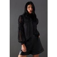 Metallic Stripe High Neck Blouse